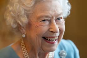 Queen Elizabeth II celebrates the start of the Platinum Jubilee during a reception in the Ballroom of Sandringham House.