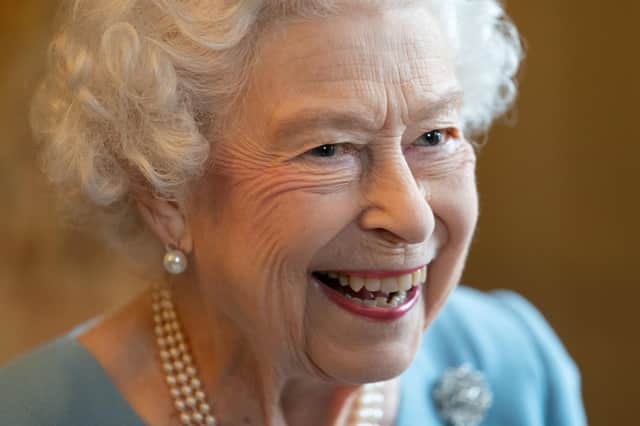 Queen Elizabeth II celebrates the start of the Platinum Jubilee during a reception in the Ballroom of Sandringham House.