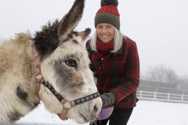 Louise Huby, Yard Manager, pictured with Donkey, Jenny. Picture: NDFP-02-02-21-EquineDreams 9-NMSY