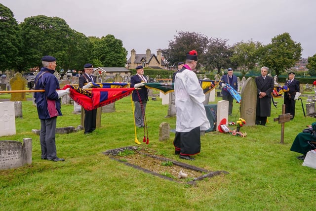 Unveiling of Worksop war hero Thomas Highton`s grave  thanks to Commonwealth War Graves Commission and Worksop branch of the RBL. Father Nicolas Spicer, Vicar Priory. lead the service.