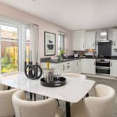 The kitchen and dining area inside the Kingsley show home at Knights View