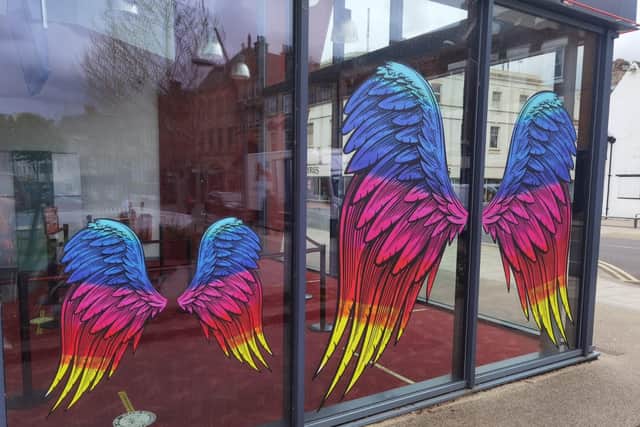 Worksop Savoy Cinema has picture-worthy angel wings in the window, courtesy of North Notts BID.