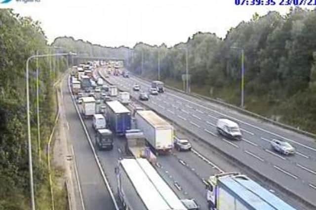 Traffic on the M1 at junction 26 this morning (Photo: Motorway Cameras)