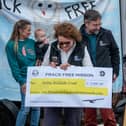Nottinghamshire Wildlife Trust's Head of Nature Recovery, Janice Bradley MBE – who led the technical objections vociferously and tenaciously is handed surprise cheque.  Picture: Sophie Bell