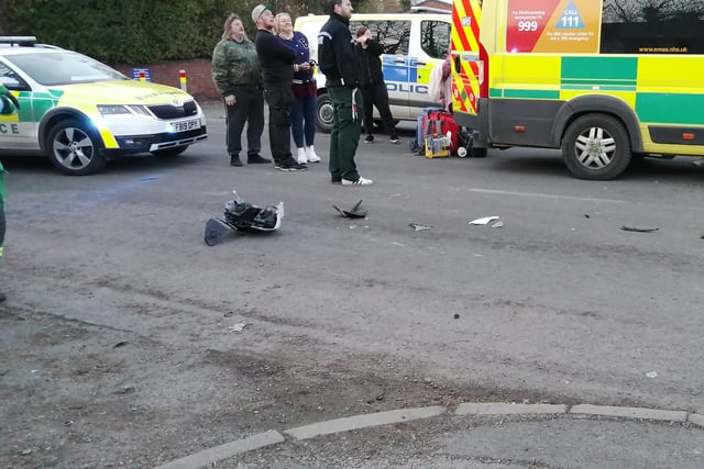 The biker being treated in the back of an ambulance (pic Hezzie James)