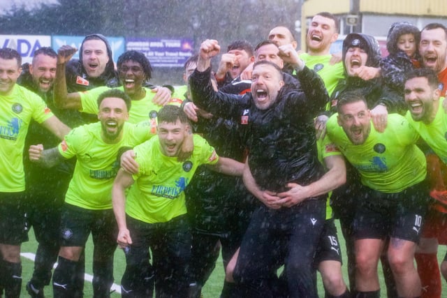 Worksop Town enjoy the moment after being crowned NPL East Division champions at the weekend.