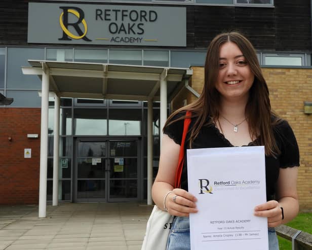 Amelia Cropley’s dedication to her studies at Retford Oaks Academy has paid off, with an A in English literature, B in sociology and C in psychology. Amelia is now going to the University of Nottingham to study English.