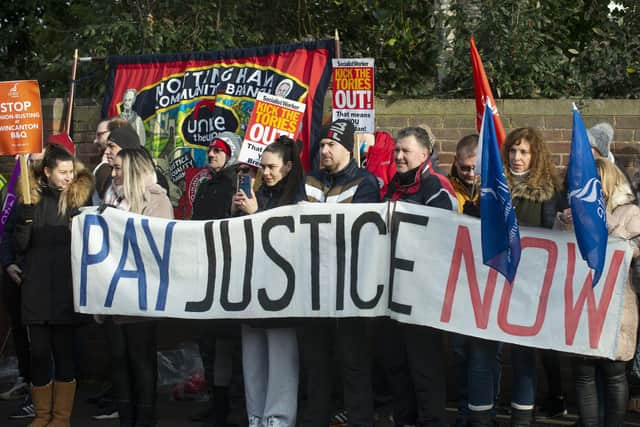 Unite members are protesting for a 'fair wage' that reflects rising costs of living.