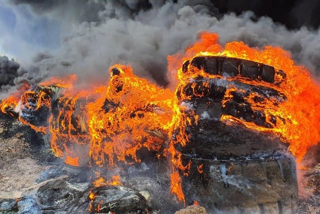 Around 1,000 tyres and scrap vehicles were on fire. Credit: Nottinghamshire Fire & Rescue