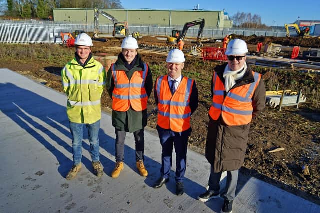 Pictured: Chris McGrath, project engineer of Smith Brothers, Ollie Fergusson, LMPH projects lead, MP Brendan Clarke-Smith, and George Sitwell, LMPH chief commercial officer.