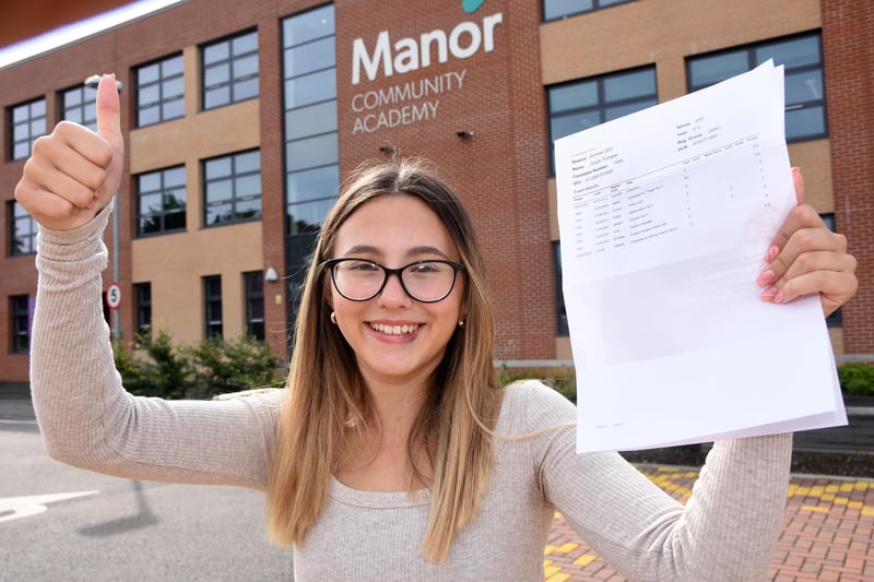 Manor Community Academy pupil Grace Finnigan after finding out her GCSE exam results.