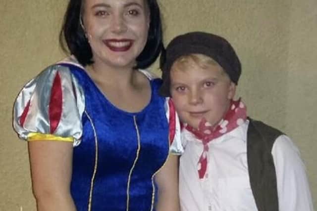 Macey played Snow White in a panto for The Young Theatre Company. She is pictured with her brother Regan.