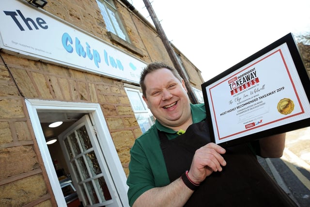 The Chip Inn Hangar Hill, Whitwell, Worksop takes the number eight spot. Pictured Tim Moncaster of The Chip Inn with an Independent Takeaway Award.