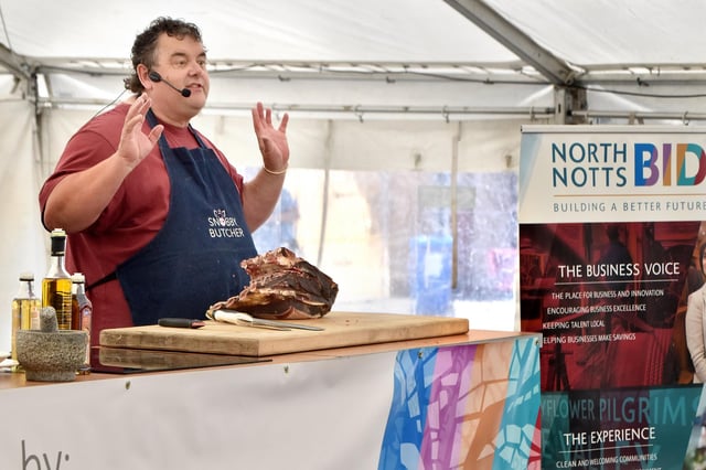 Snobbish butcher Johnny Pusztai at North Notts FoodFest in 2019.