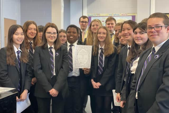 Outwood Academy Portland students with the Artsmark Award.