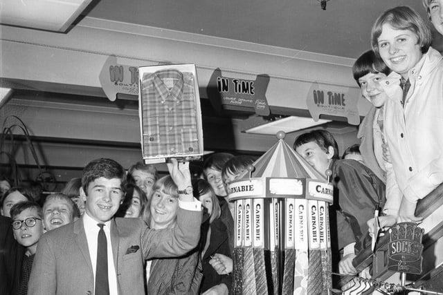 Bobby Kerr opening the new "In Time" department for teenagers at Binns store - it was the first men's boutique within a store to open in Sunderland.