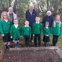 Back row are representatives of Worksop Rotary Club - Peter Swinscoe, Ken Thompson (president) and Clare Davis with children from Haggonfields Primary School.