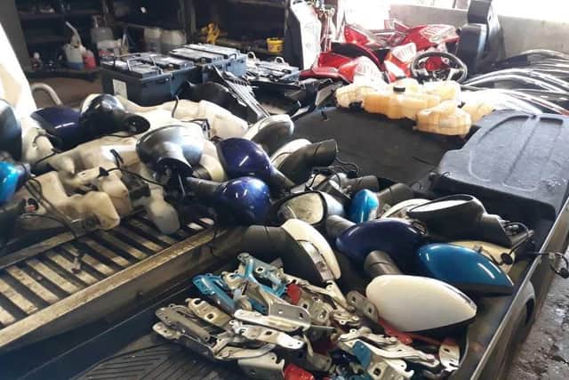 Engines, doors, bonnets and other bits from six different stolen cars were discovered during a series of police raids at properties with links to Thomas Timson.