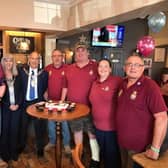 Mayor of Worksop Tony Eaton and his wife Julie with members of The Worksop Armed Forces and Veterans Club.