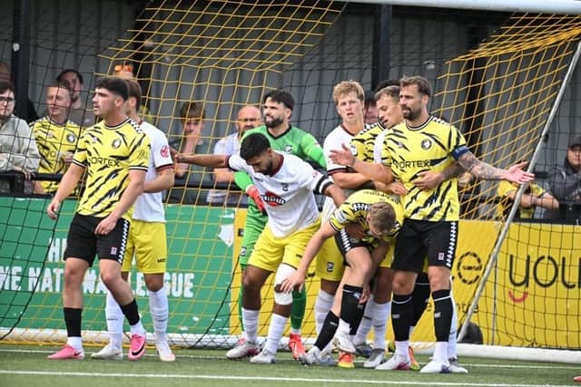 Worksop Town saw good chances go begging before they were beaten 1-0 by Oxford City. Pic: Graham Pool.