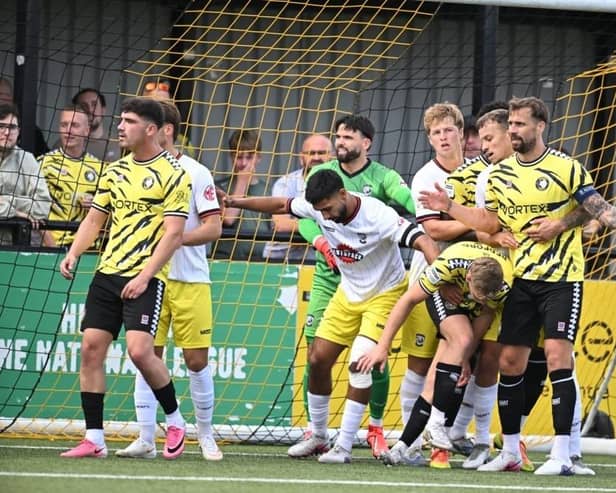 Worksop Town saw good chances go begging before they were beaten 1-0 by Oxford City. Pic: Graham Pool.