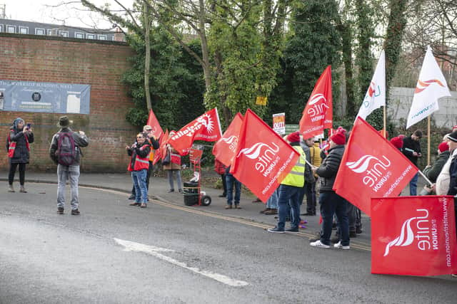 Members waved their flags on Queen Street, Worksop.