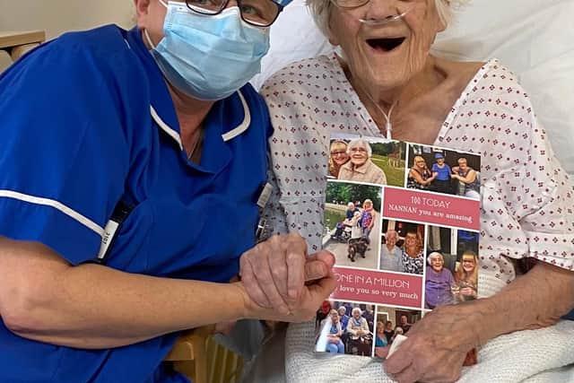 Lena Bainbridge celebrates her 100th birthday in hospital with Granddaughter Louise Shaw