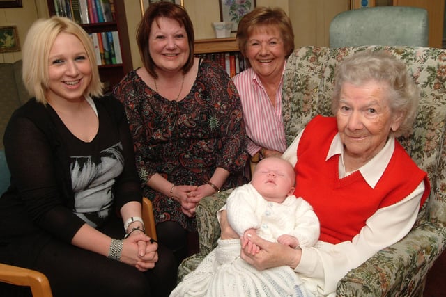 Five generations of women in one family. Picture: L-R Baby is Eva Harris-Randerson, Great Great Granddaughter, Great Granddaughter is Jessica Bayliss, Granddaughter is Andrea Bayliss, Daughter is Sheila Shepherd and Mother is Dot Wilkinson who is 96 years old back in 2009
