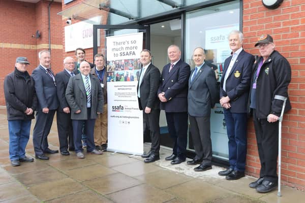 Local veterans and armed forces champions join the charity's county and regional leadership and MP Brendan Clarke-Smith to open the new Retford office of SSAFA.