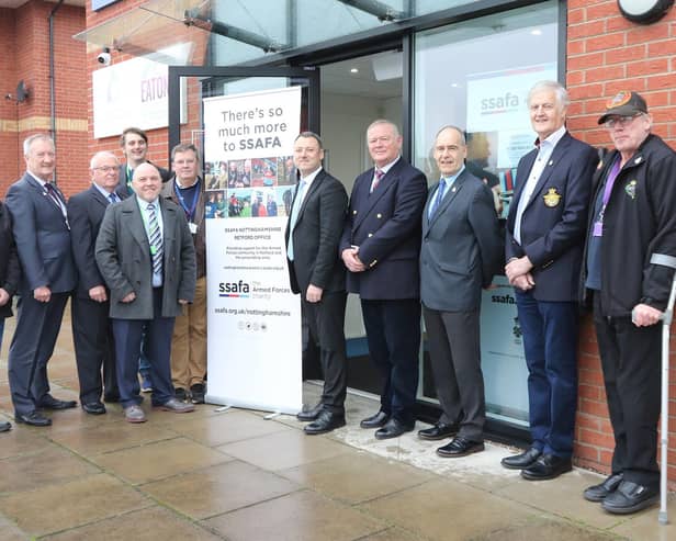 Local veterans and armed forces champions join the charity's county and regional leadership and MP Brendan Clarke-Smith to open the new Retford office of SSAFA.