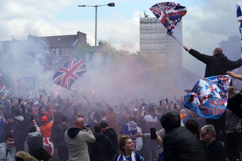 Police have urged fans to disperse but thousands remain outside the stadium where the team's last game of the season - against Aberdeen - is being played. PIC: PA.