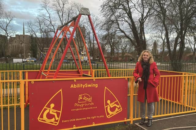 Councillor Julie Leigh pictured at the new ability swing