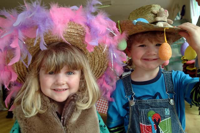 Easter bonnet competition contenders at Treetops Day Nursery, in Celtic Point, Charlie Davey, three and Jamie Ford, three.