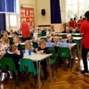 School meal time at Sir Edmund Hillary Academy in Worksop, which has submitted a planning application to erect a temporary, mobile classroom.