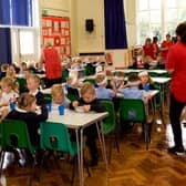 School meal time at Sir Edmund Hillary Academy in Worksop, which has submitted a planning application to erect a temporary, mobile classroom.