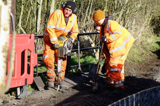 Work being carried out by Via East Midlands to repair a pothole
