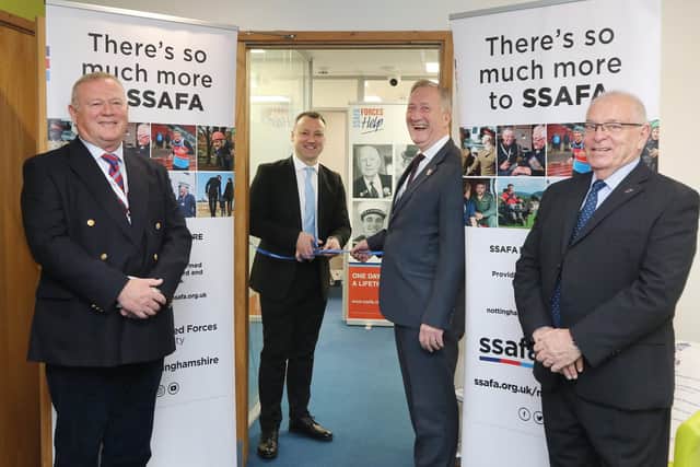MP Brendan Clarke-Smith opens the new Retford office of the armed forces charity SSAFA, with Gerald Bowers Notts Secretary, Norman Hodges Notts Chairman and Andy Ingham from the East Midlands Region.