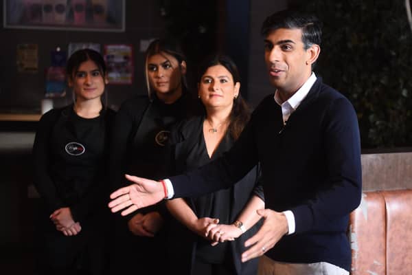 WORKSOP, ENGLAND - NOVEMBER 17: Prime Minister Rishi Sunak takes part in a resident Q&A session at Cafe-Neo at the Priory Shopping Centre on November 17, 2023 in Worksop, England. (Photo by Peter Powell - Pool/Getty Images)