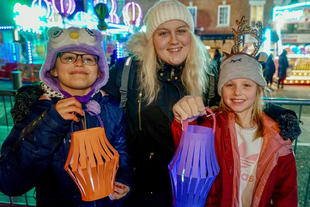 Esme, Allison and Aubree, took part in lantern parade at Worksop Christmas light switch on