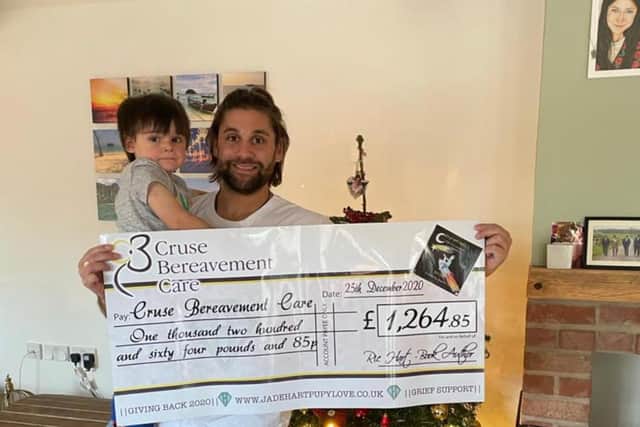 Ric, pictured with son Hugo, donated proceeds from his debut children's book to a bereavement charity.