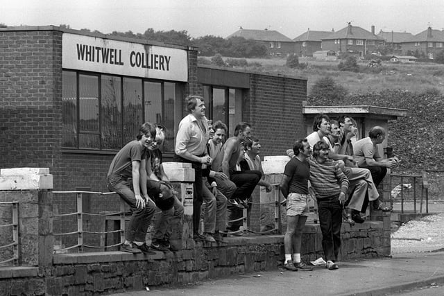 Miners watched their colleagues at Whitwell Colliery Worksop who staged a sit in on June 20, 1984