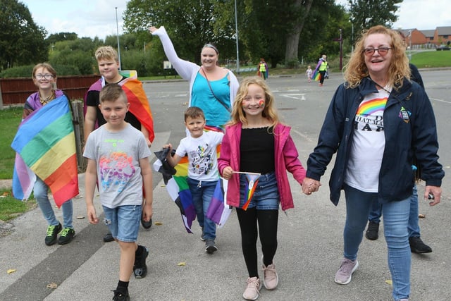 Revellers at the Pride walked in Harworth and Bircotes on Saturday afternoon.