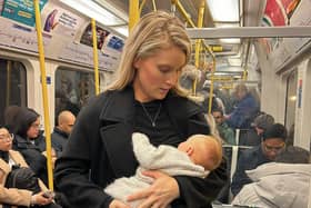 Samantha Holmes, 29 with her baby, Celine on the underground tube in London.