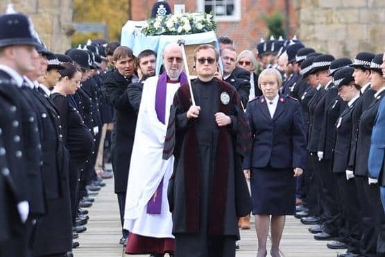 Officers formed a guard of honour at Southwell Minster as Sgt Saville's coffin was taken into the church. Photo: Nottinghamshire Police