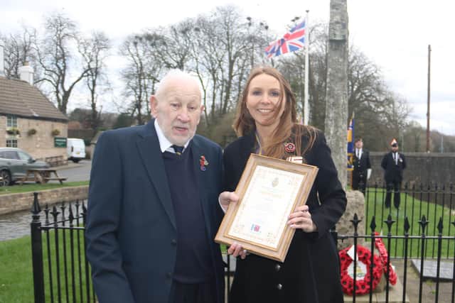 The presentation of the first-ever County President’s Commendation to Bill Bryan, by the county president of Nottinghamshire RBL Alex Peace Gadsby OBE DL.