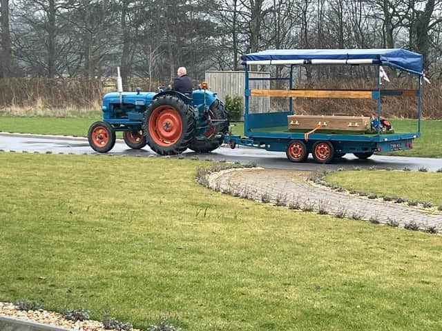 Tractor procession for the funeral of John William Skelton.