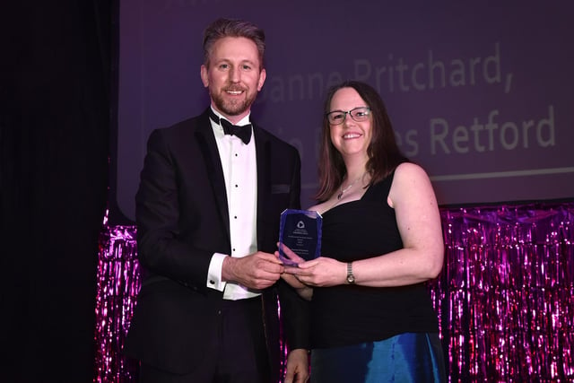 Joanne Pritchard from Physio Pilates Retford, won the Professional Services Sector Award, presented by Charles Johnson, director of Spencer’s on the Square.
