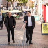 Town centre champion Bill Grimsey with Bassetlaw Council leader Coun Simon Greaves in Worksop. Photo: Paul Reddington