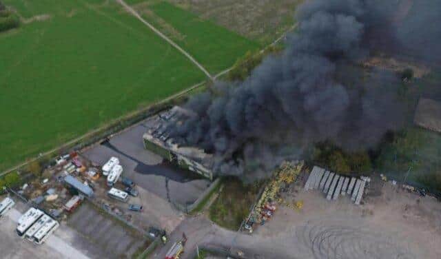 An aerial photo of the blaze at Plum Tree Road Industrial Estate.