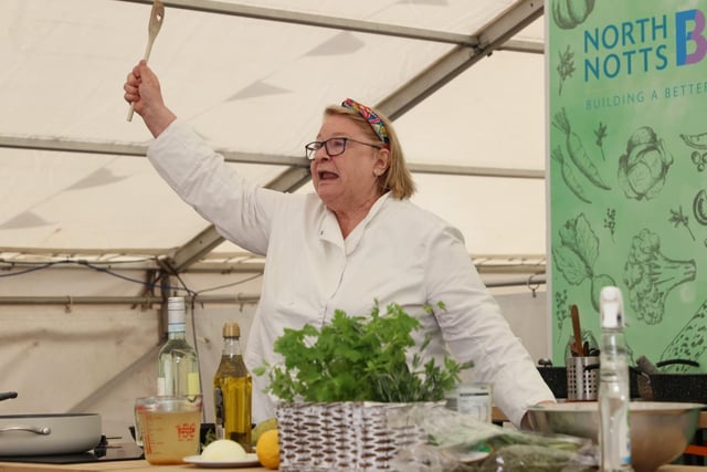 Rosemary Shrager demonstrated her culinary skills at Worksop Food Fest.